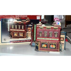Lemax Porcelain Lighted House NEIGHBORHOOD GROCERY Store Jukebox 1998 85271 Work